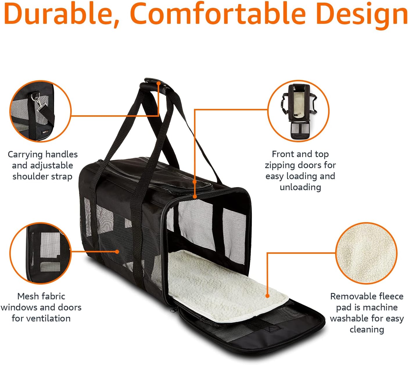 Amazon Basics Soft-Sided Mesh Pet Travel Carrier for Dog, Cat, up to 22 pounds, 19.7" L x 12" W x 12" H, Black