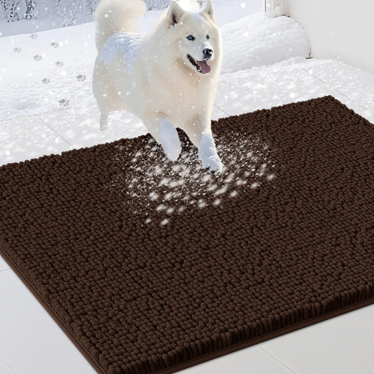 Dog Door Mats for Muddy Paws, Chenille Absorbent Door Mats, Non Slip Heavy Mud Mat for Dogs, Soft Indoor Door Mat for Entryway, Mud Paws, Inside Floor,36" X 24", Brown