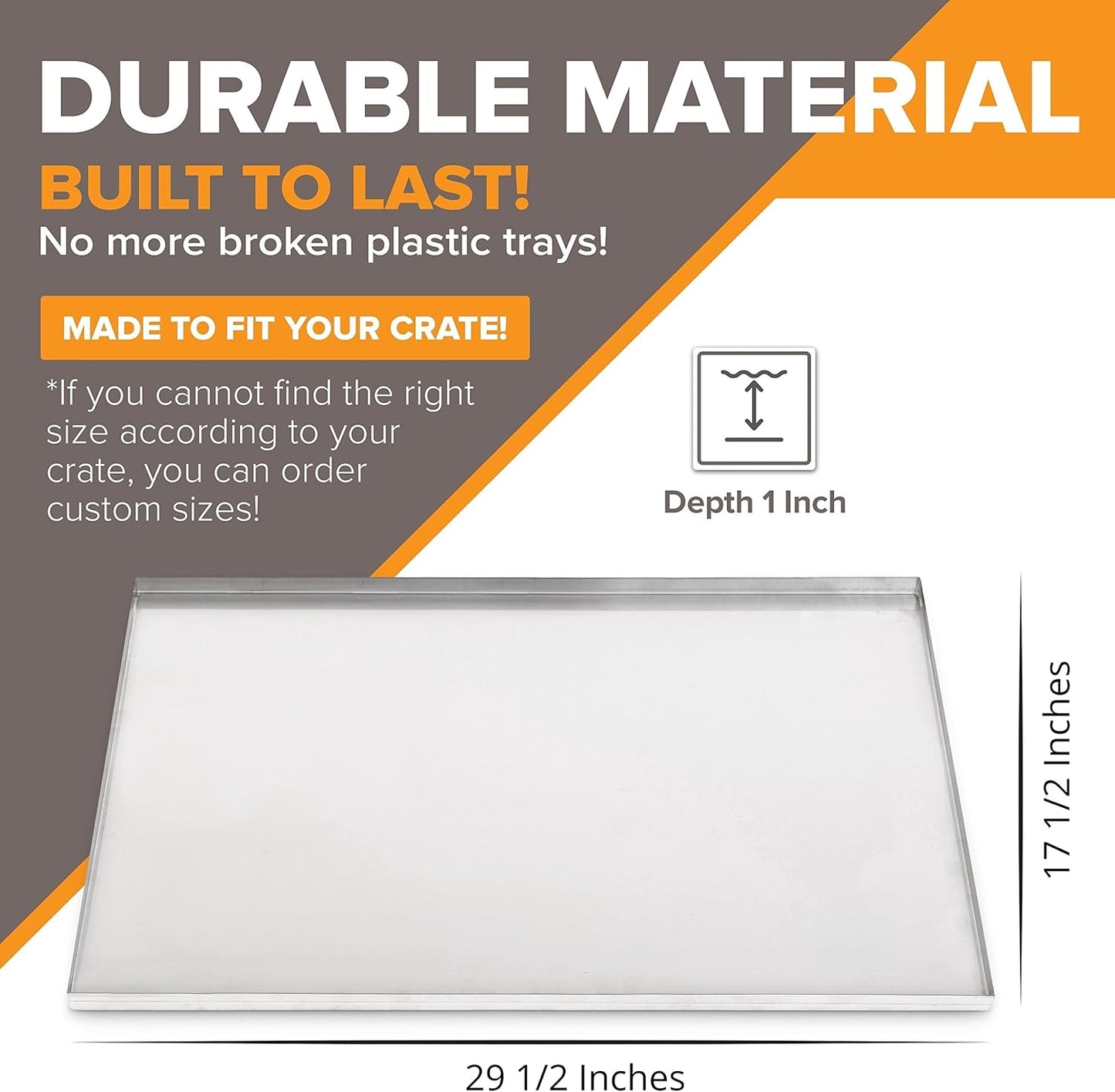 29.5" x 17.5" Metal Replacement Dog Crate Pan Chew Proof Crack Proof Pet Kennel Tray Central Dog Training Crate Pan Pet Supplies, Galvanized, 1" H