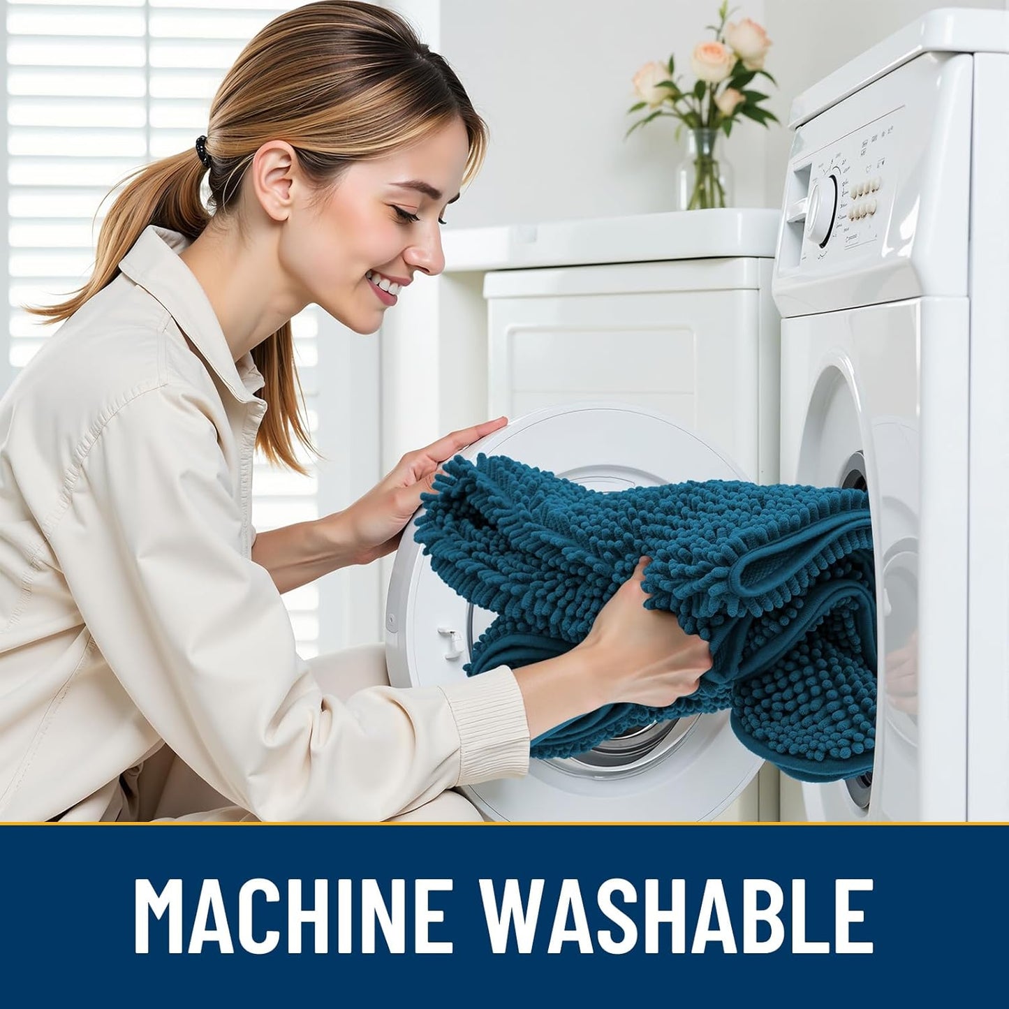 Smiry Dog Door Mat for Muddy Paws 59x24, Absorbs Moisture and Dirt Doormat, Non-Slip Washable Quick Dry Chenille Front Door Mat Indoor Entrance, Entryway Carpet for Inside Floor, Atlantic Blue