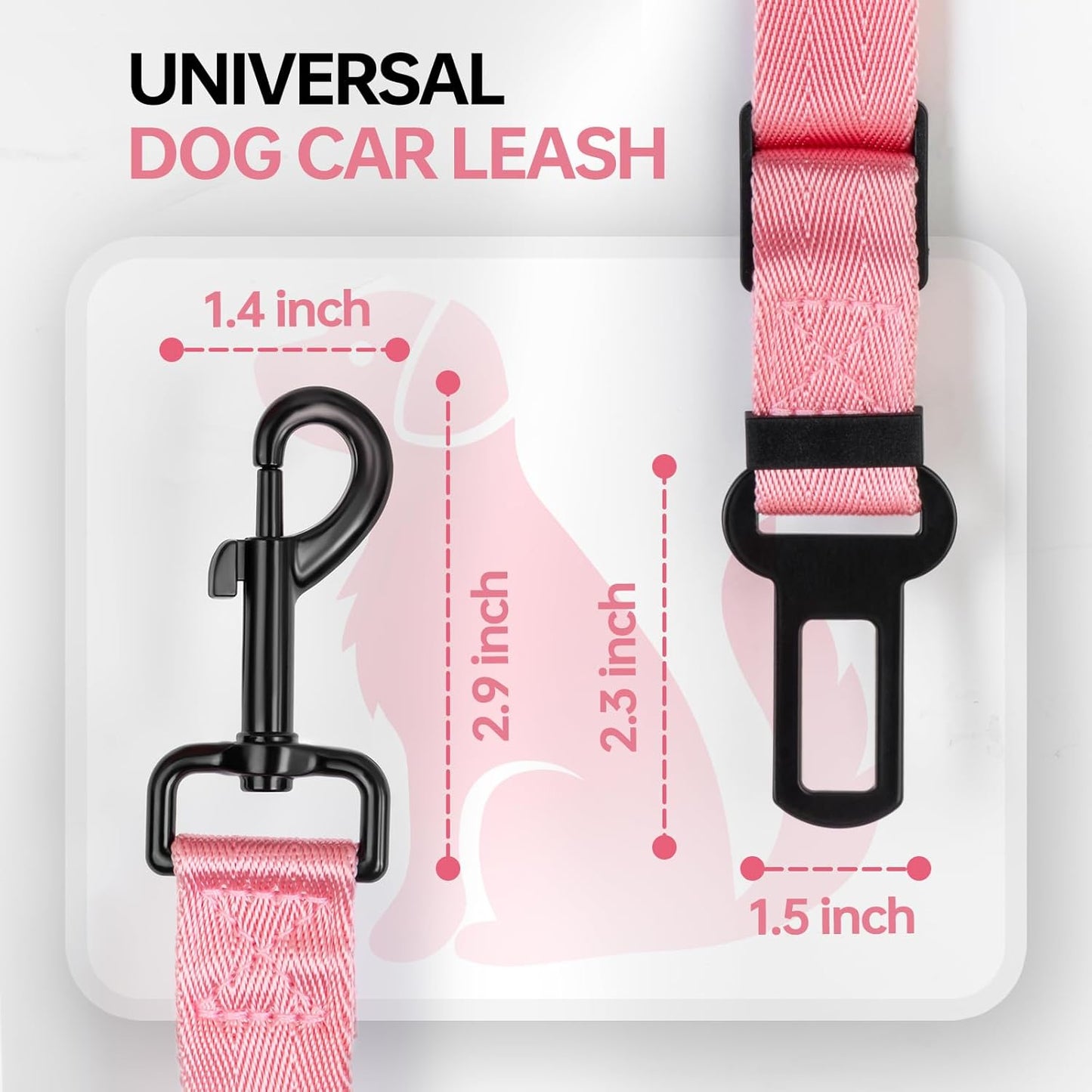 Thickened Dog Seat Belt for Car, 3 Pack Set Retractable Dog Car Adjustable Seatbelts for Vehicle Nylon Pet Safety Heavy Duty & Elastic & Durable Car Harness for Dogs, Light Pink