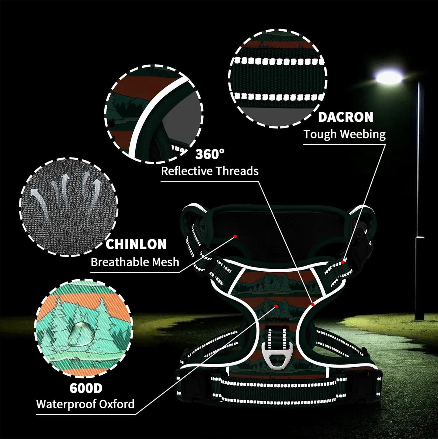 Timos No Pull Dog Harness,No Choke Front Clip Dog Reflective Harness,Adjustable Soft Padded Pet Vest with Easy Control Handle for Large Dogs,Wilderness,L