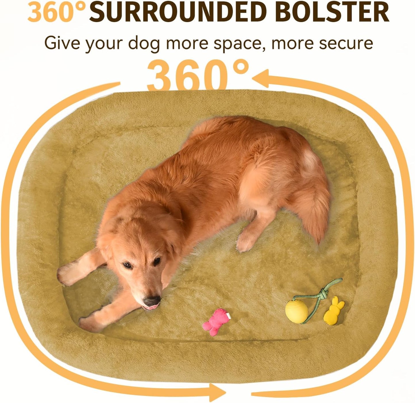 Orthopedic Waterproof Large Dog Bed: Memory Foam Washable Dog Bed with Bolsters - XL Removable Washable Cover for Medium Large Sized Pet - Non-Slip Bottom - Orange