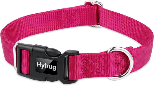 Hyhug Pets Solid Color Classic Regular Heavy Duty Basic Collar for Small Dogs, Unique Design Adjustment Triglide Slide (Buckle) Can Attached Name Tag Accessories. (Small, Rose Red)