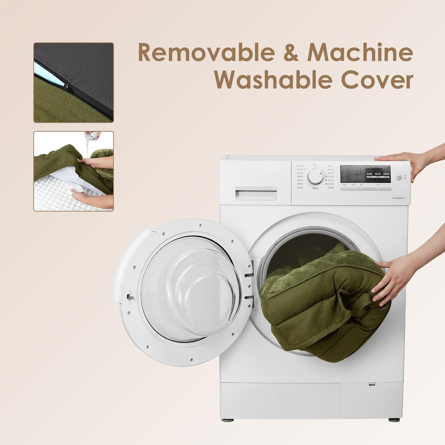 EHEYCIGA Orthopedic Dog Beds for Large Dogs, Waterproof Memory Foam Large Pet Bed with Sides, Non-Slip Bottom and Egg-Crate Foam Dog Couch Bed with Washable Removable Cover, Olive Green