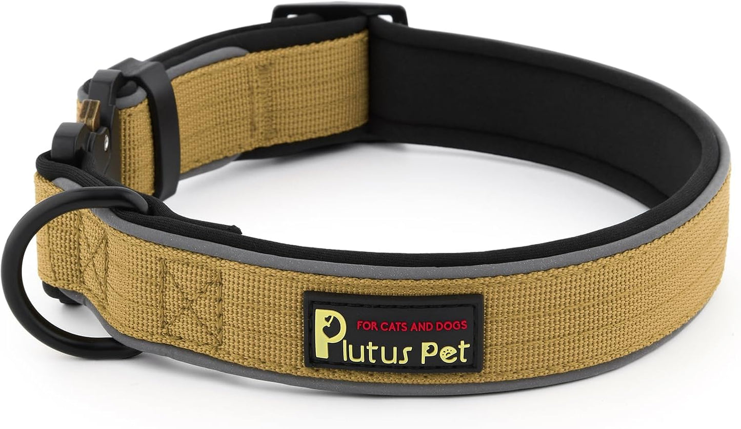 Plutus Pet Tactical Dog Collar, Reflective, Adjustable Heavy Duty Dog Collar, Soft Padded and Comfortable, for Small Medium and Large Dogs (Brown, M)