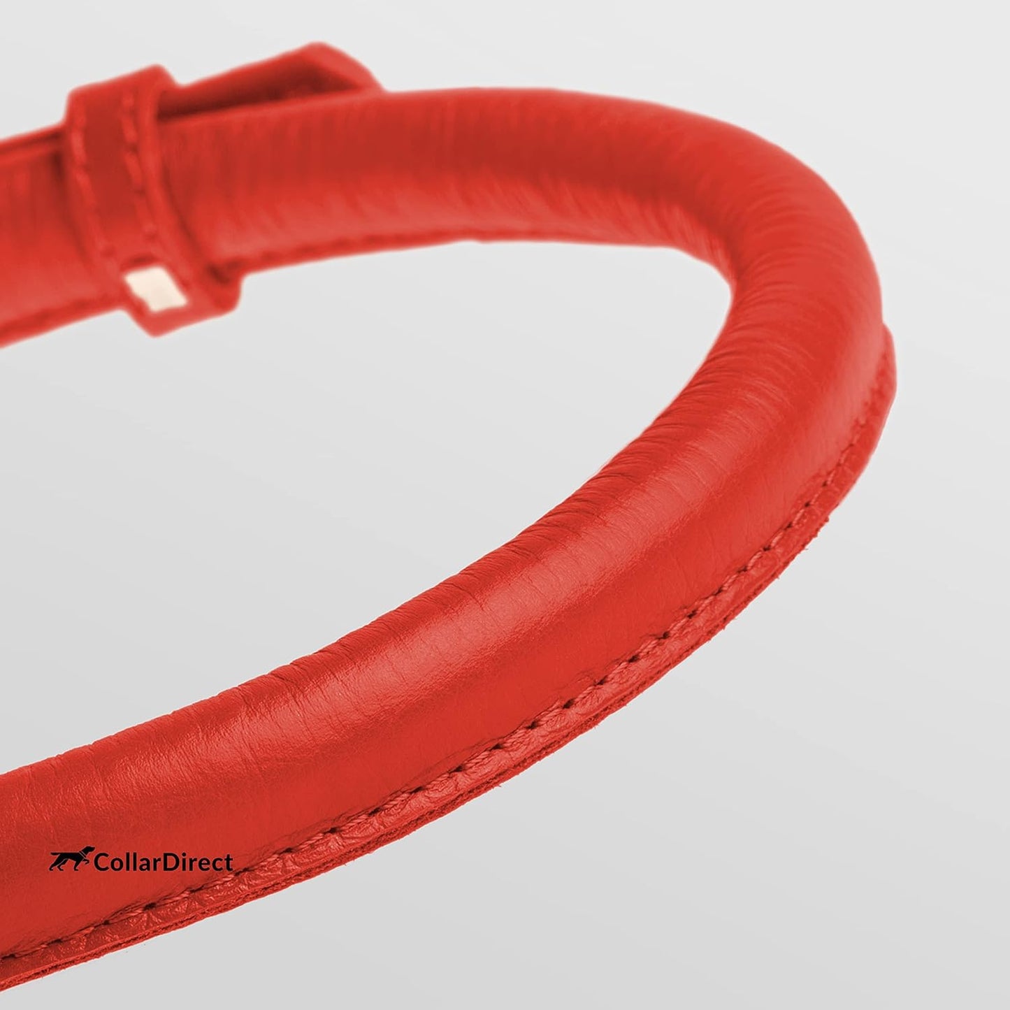 CollarDirect Rolled Leather Dog Collar, Soft Padded Round Puppy Collar, Handmade Genuine Leather Collar Dog Small Large Cat Collars 13 Colors (13-16 Inch, Red Textured)