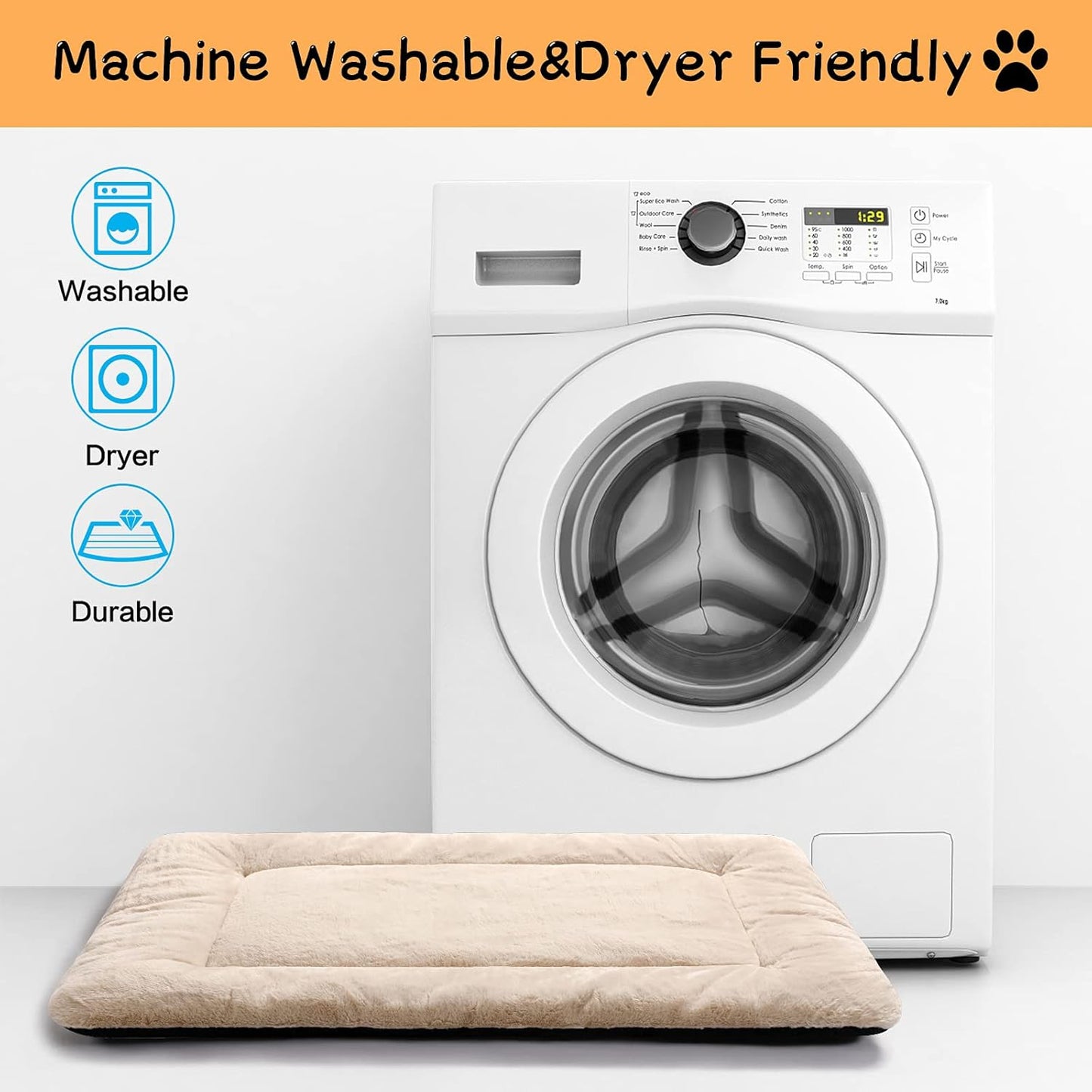 Dog Beds Crate Pad for Medium/Large Dogs Ultra Soft Dog Crate Bed Washable & Anti-Slip Kennel Pad for Dogs Cozy Sleeping Mat,Cream 36inch