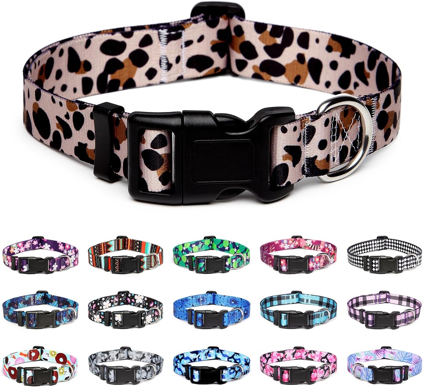 Mercano Adjustable Dog Collar - Special Design Patterns, Soft Nylon Comfortable Durable Pet Collar for Small Medium Large Dogs (M, Leopard)