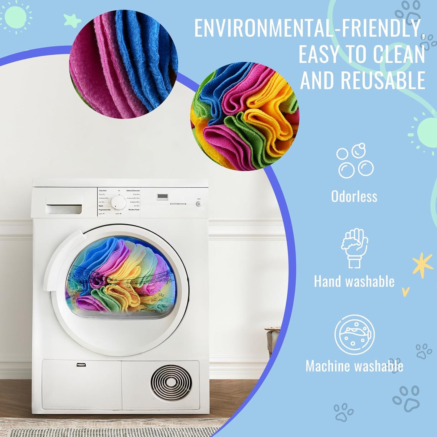 Pet Snuffle Ball, Puzzle Sniffing Interactive Dog Ball for Blind Dogs Training Stress Relief Dog Enrichment Toys Treat Machine Washable (New Rainbow Color, 10cm)