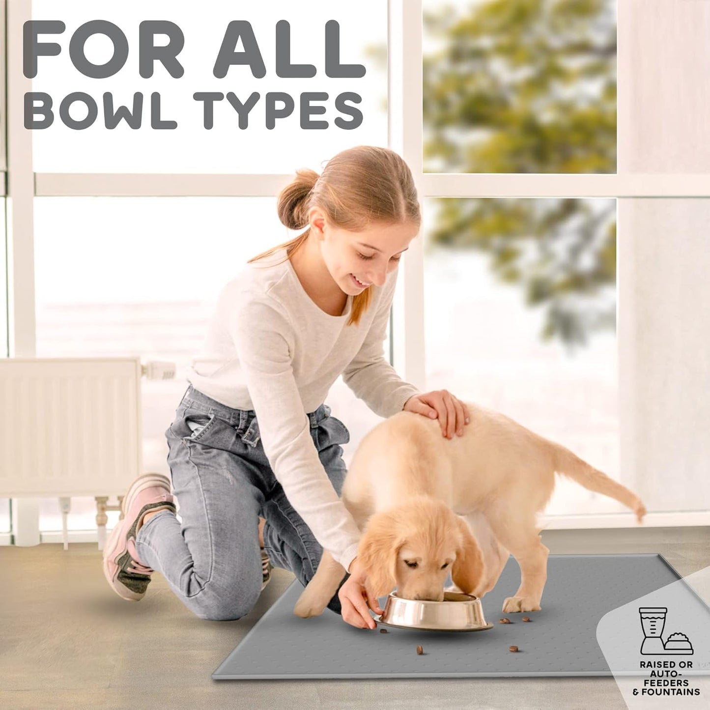 Dog Food Mat - 24x15 Raised Edges Dogs Mat for Food and Water Prevent Spill, Waterproof Cat Food Mats Protect Floors, Easy Clean Dog Bowl Mats for Food and Water, Silicone Pet Feeding Placemats