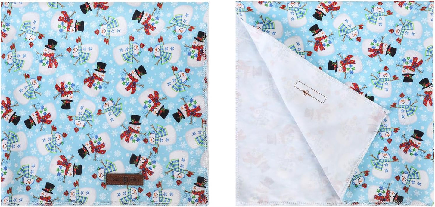 Lionet Paws Christmas Dog Bandana,Fabric Snowman Blue Dogs Kerchief for Small Medium Dogs,Dog Cotton Triangle Bibs Scarf for Girl Boy