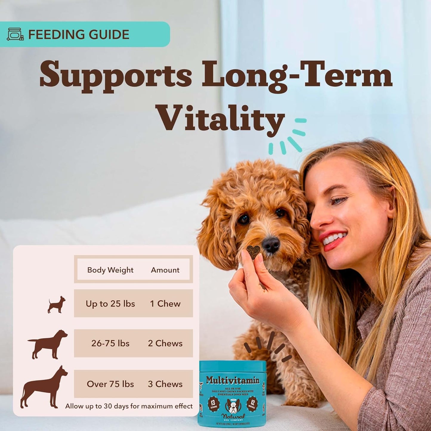 Natural Dog Company 25-in-1 Multivitamin Chews for Dogs – 180 Count Value Pack – Daily Soft Dog Vitamins with Antioxidants, Zinc & Folic Acid – Supports Joints, Skin & Coat, Immune & Heart Health