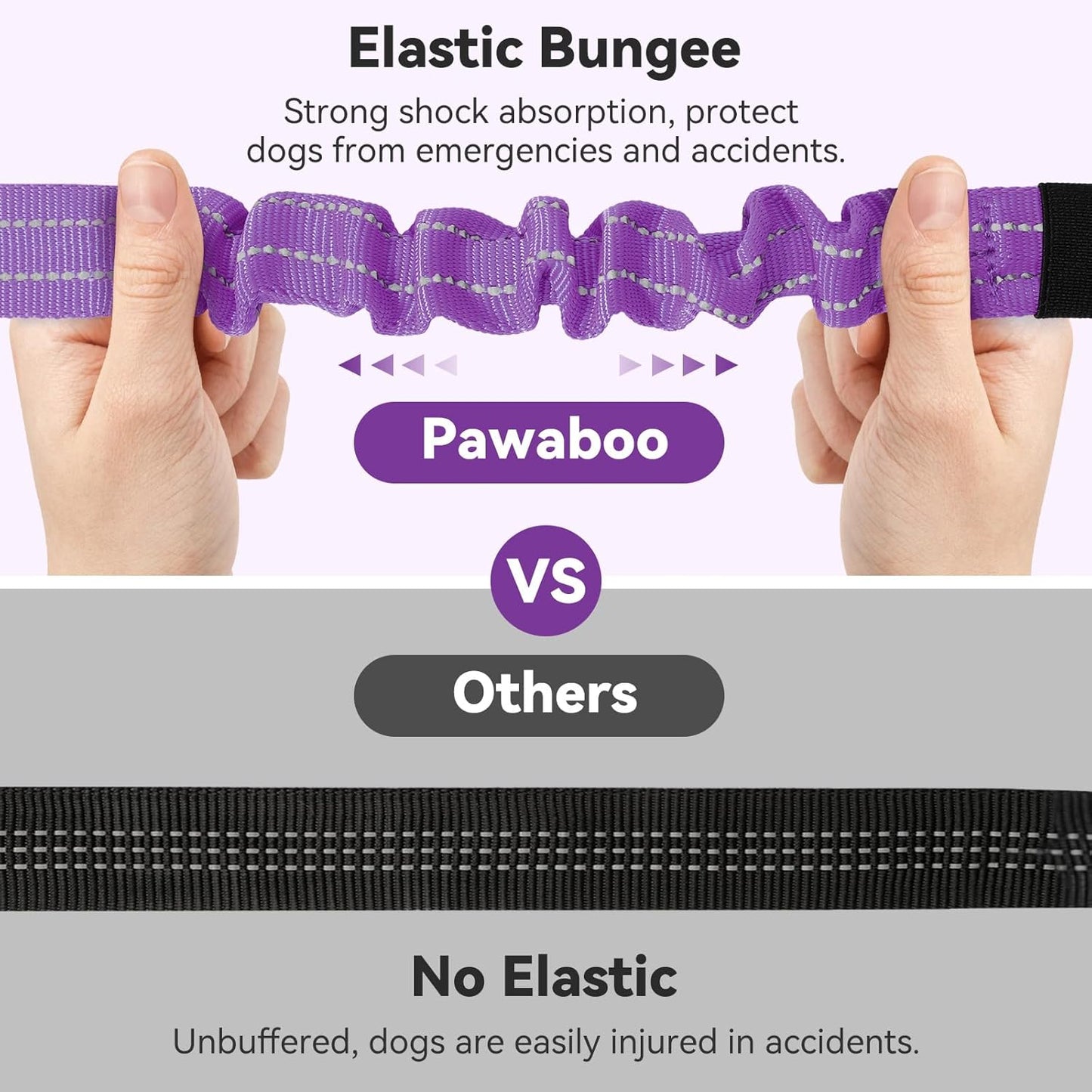 Pawaboo 2Pack Dog Seatbelt for Car, Dog Car Seat Belt Bungee, Shockproof Dog Tether for Car with Buckle & Hook Latch, Adjustable Reflective Dog Car Harness Leash with 360° Lockable Buckle, Purple