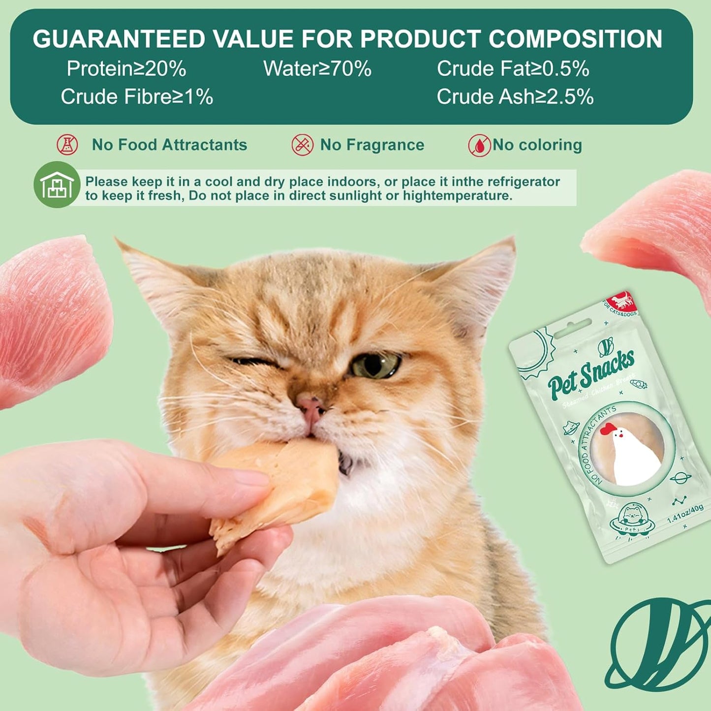Steamed Chicken Breast Pet Snacks - Natural and Healthy, High Protein, Rich in Fish Oil, No Additives, Suitable for Cats and Dogs, 4PCS/1Pack, 160g/5.64oz