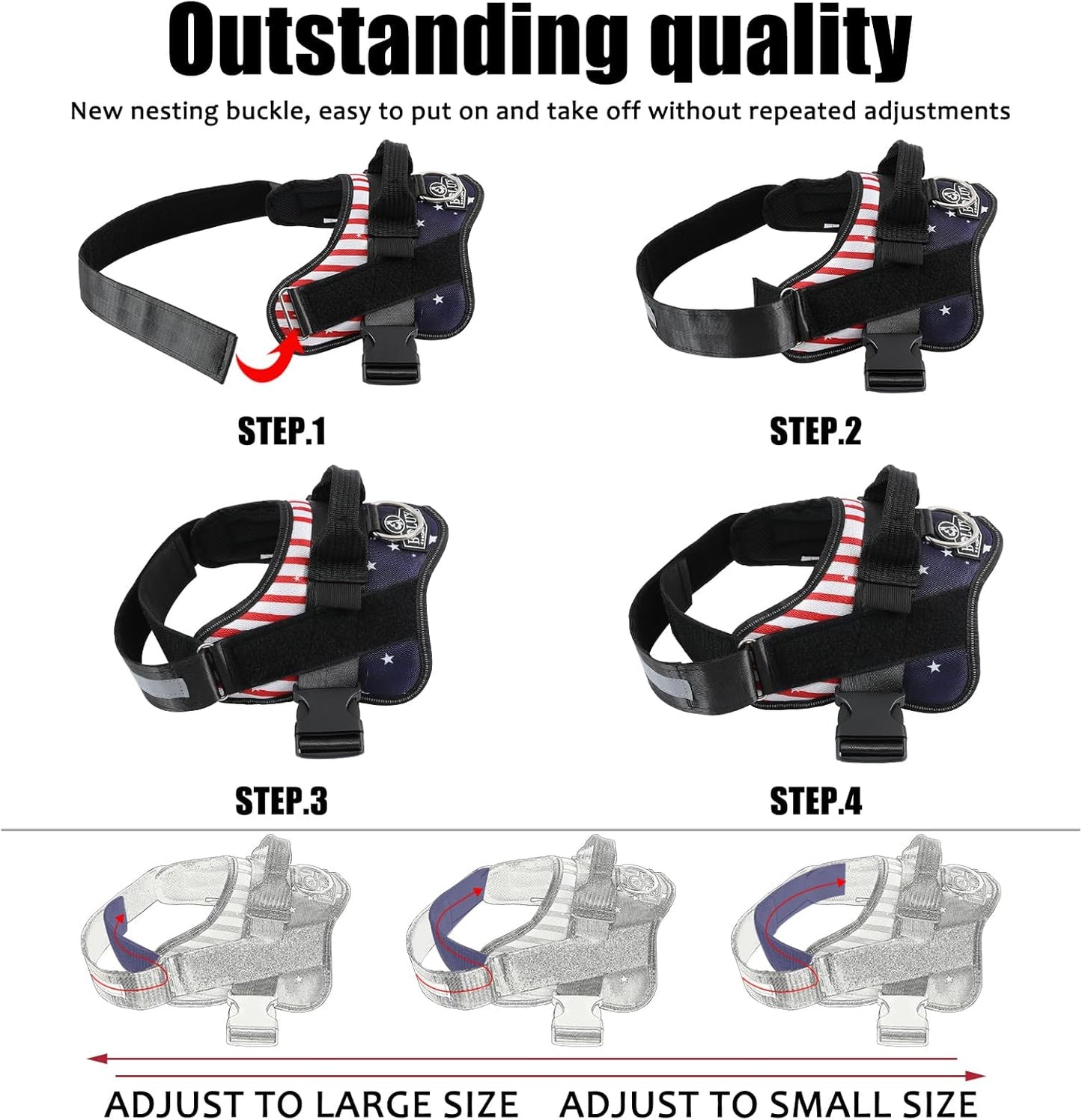 Bolux Dog Harness, No-Pull Reflective Dog Vest, Breathable Adjustable Pet Harness with Handle for Outdoor Walking - No More Pulling, Tugging or Choking (Flag, Small)