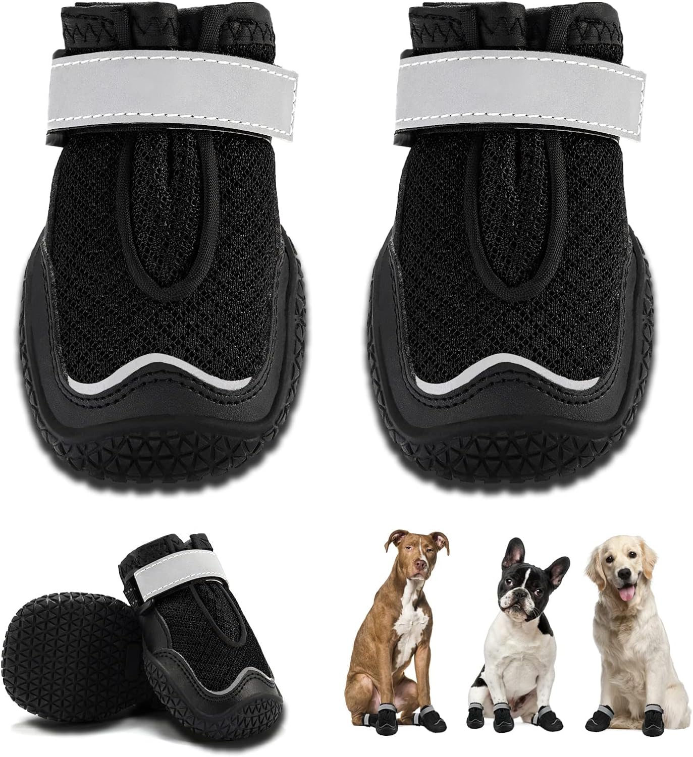 Hcpet Dog Boots for Large Dogs, Dog Shoes for Hot Pavement Winter Snow, Paw Protector Dog Booties Designed for Comfort and Breathability, Outdoor Booties for Small Medium Dogs for Hiking Black Size 3