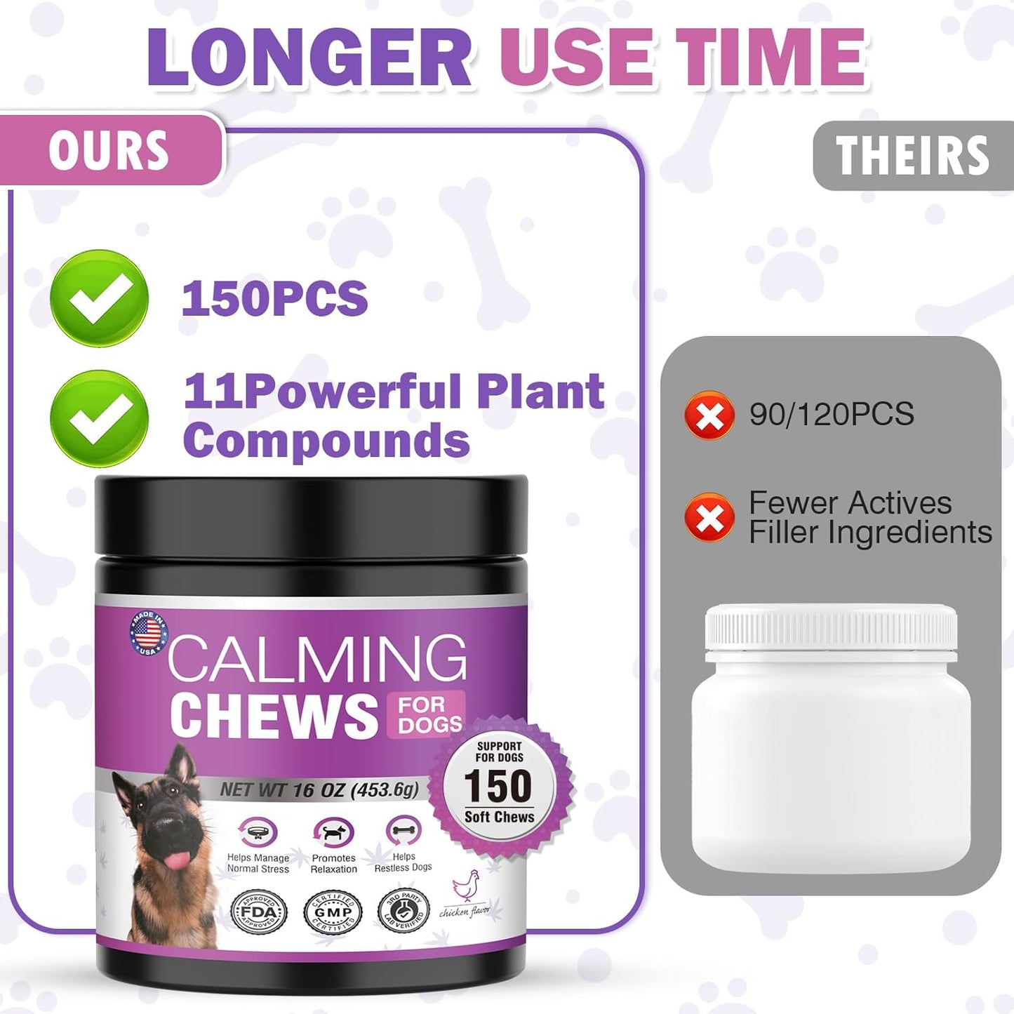 Hemp Calming Chews for Dogs 150PCs Dog Calming Treats and Bites with Hemp Oil - Anxiety and Stress Relief for Dogs Puppy Melatonin Sleep Aid Calm Dog, Noise, Thunder, Barking, Separation, Chewing