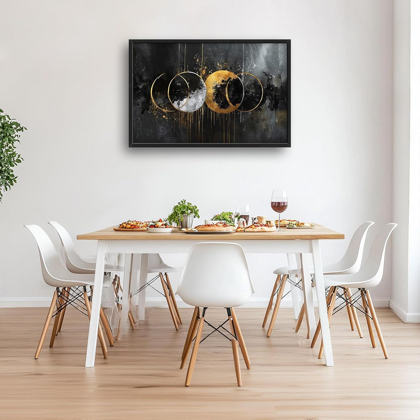 Quorin Abstract Sun Moon Large Wall Art Black and Gold Circle Pictures Sun and Moon Wall Decor Canvas Print Painting Artwork for Bathroom Living Room Bedroom 36L x 24W