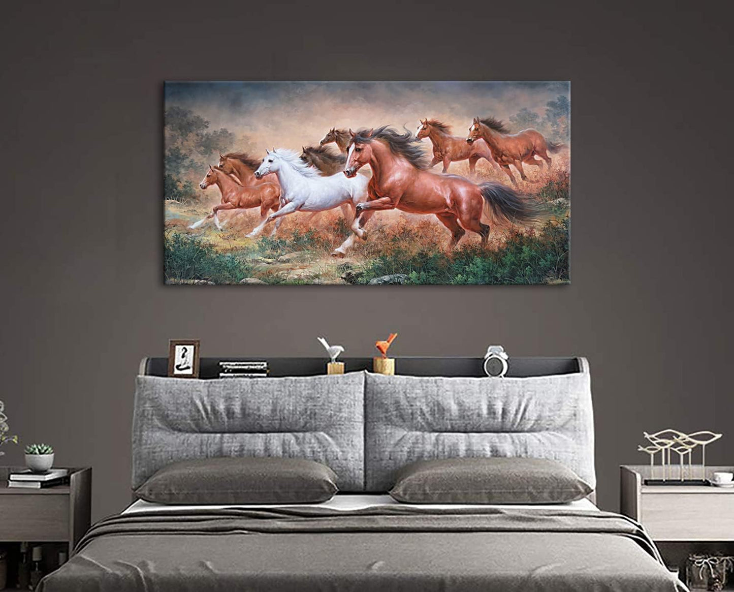 Yxbhhym Large Wall Art Running Horse Canvas Wall Art Animal Picture Prints Eight Horses Paintings Posters Animal Artwork for Wall Living Room Decor Framed Modern Farmhouse Decoration-24x48inches