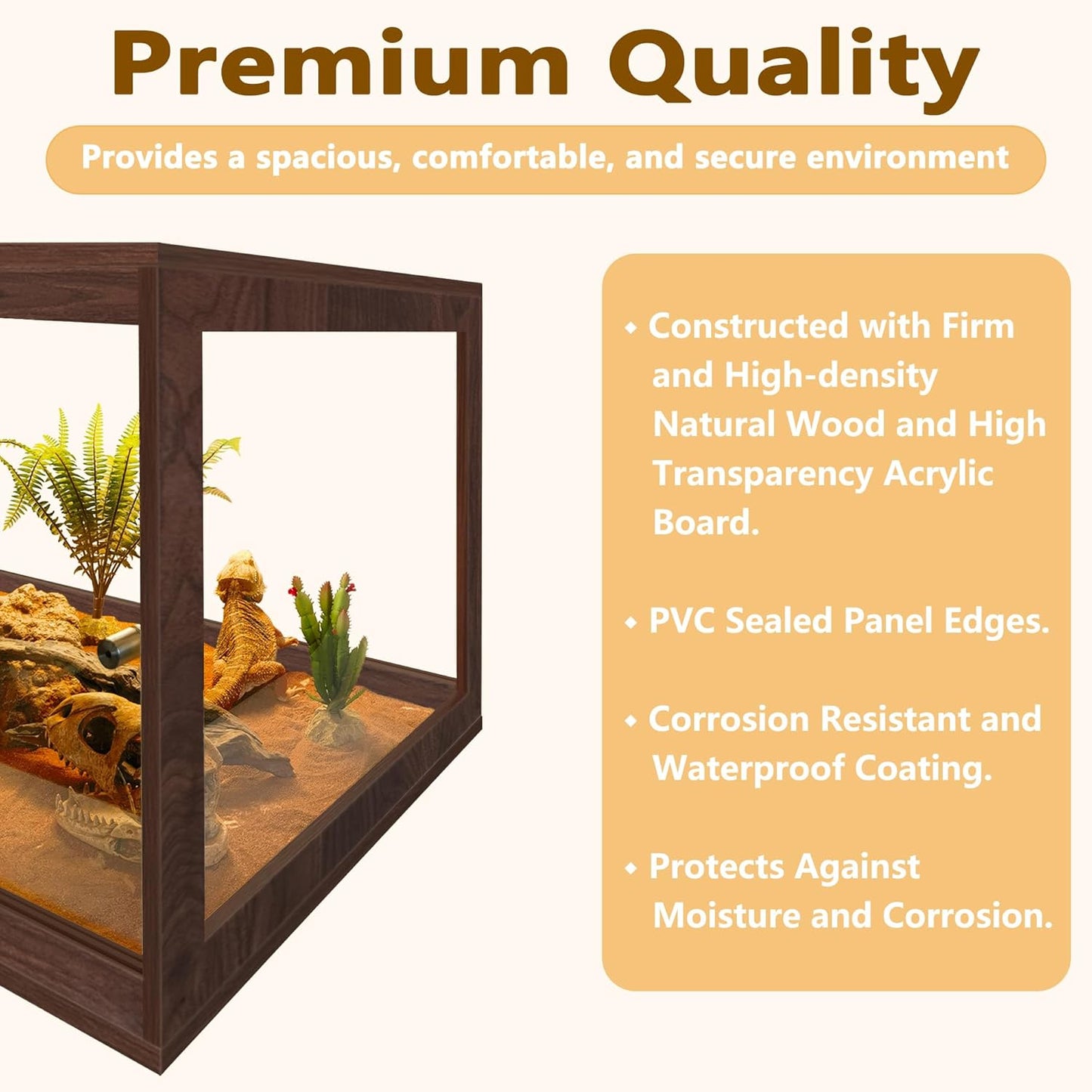 PROLEE Bearded Dragon Tank,27 Gallon Reptile Tank with Meatl Mesh Roof and Front Sliding Door, Anti-Scratch Lizard Tank,Spacious Reptile Enclosure for Snakes,Lguanas, Chameleons(Walnut)