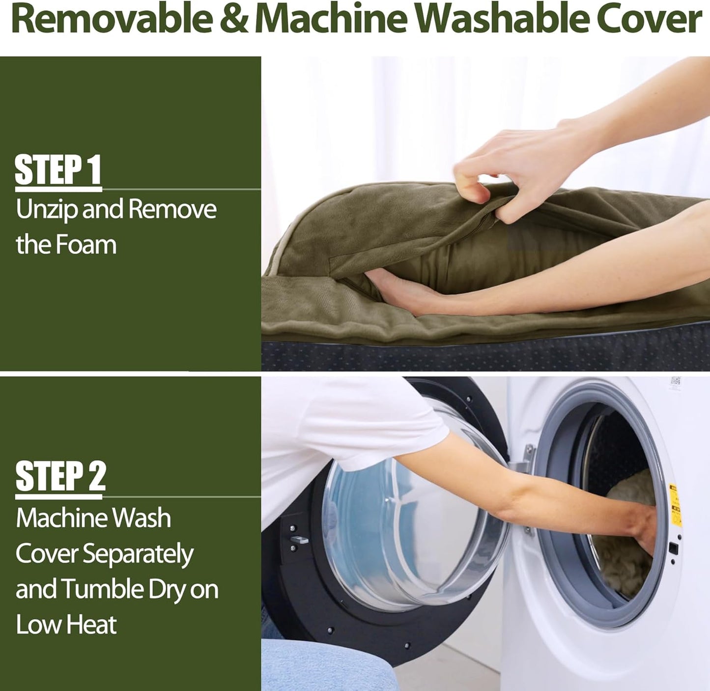 Orthopedic Dog Beds for Extra Large Dogs, Waterproof Dogs Beds XLarge, Memory Foam Dog Couch Beds with Comfy Bolster, Removable Washable Cover and Nonskid Bottom (X-Large, Dark Green)