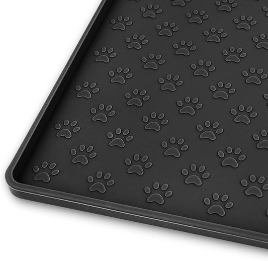 Ptlom Pet Placemat for Dog and Cat, Mat for Prevent Food and Water Overflow, Suitable for Small, Medium and Big Pet,24.5" 16.5", Black