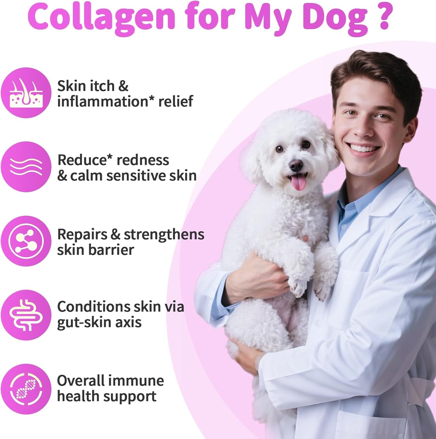 Liquid Collagen for Dogs Skin Comfort & Calming, Dog Itch Relief & Anti-Scratching & Coat Supplement with Biotin for Skin Barrier & Sensitive Immune Health Support - Beef Flavor, 2 FL.Oz