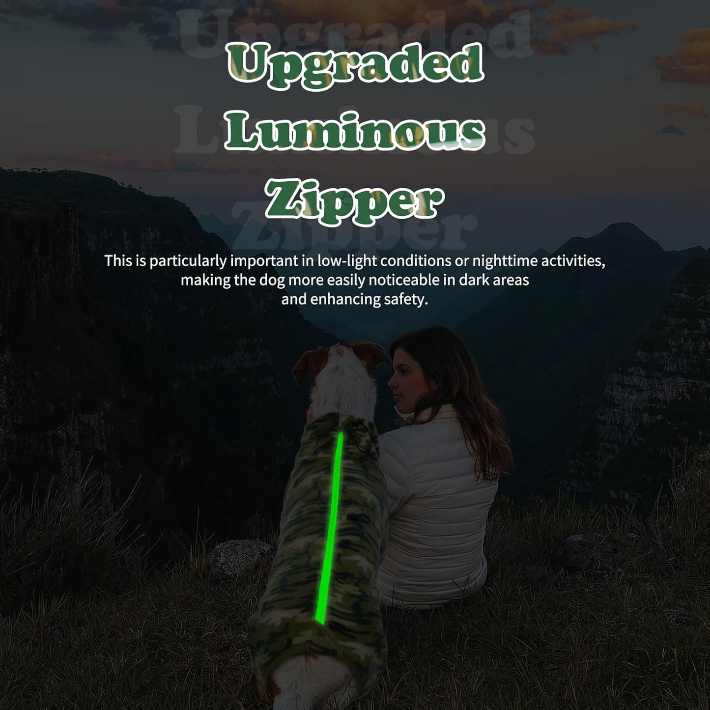 ROZKITCH Dog Jackets for Large Dogs Camo with Long Sleeve, Pet Windproof Warm Cold Weather Jacket Vest with Luminous Zipper, Jumpsuit Apparel Outfit Clothes for Small Medium Large Dog Camo XS