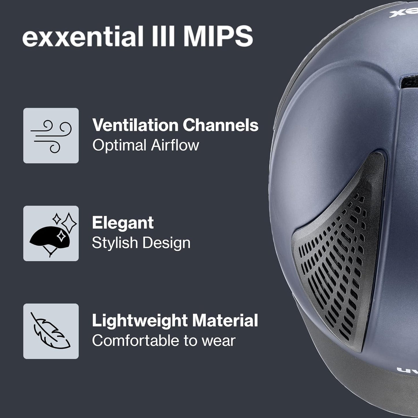 uvex exxential III MIPS - Lightweight Unisex Riding Helmet - Individual Size Adjustment - Navy mat XXS-S