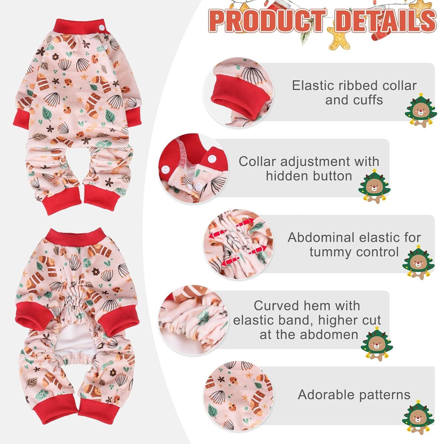 BEAUTYZOO Dog Pajamas Small Sized Dog, Summer Doggie Pajamas for Boy Girl, Soft Strechy Cotton Puppy Pjs Jammies Onesies for Men Women, Pet Jumpsuit Body Suit Cat Apparel Clothes, Cream XS