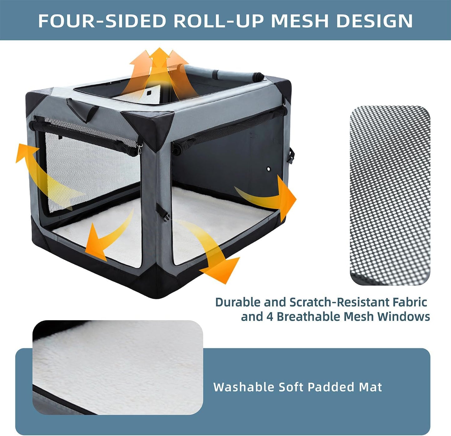 Pettycare 42 Inch Collapsible Foldable Soft Dog Kennel with Chew Proof Mesh Windows, Indoor & Outdoor Travel Dog Crate