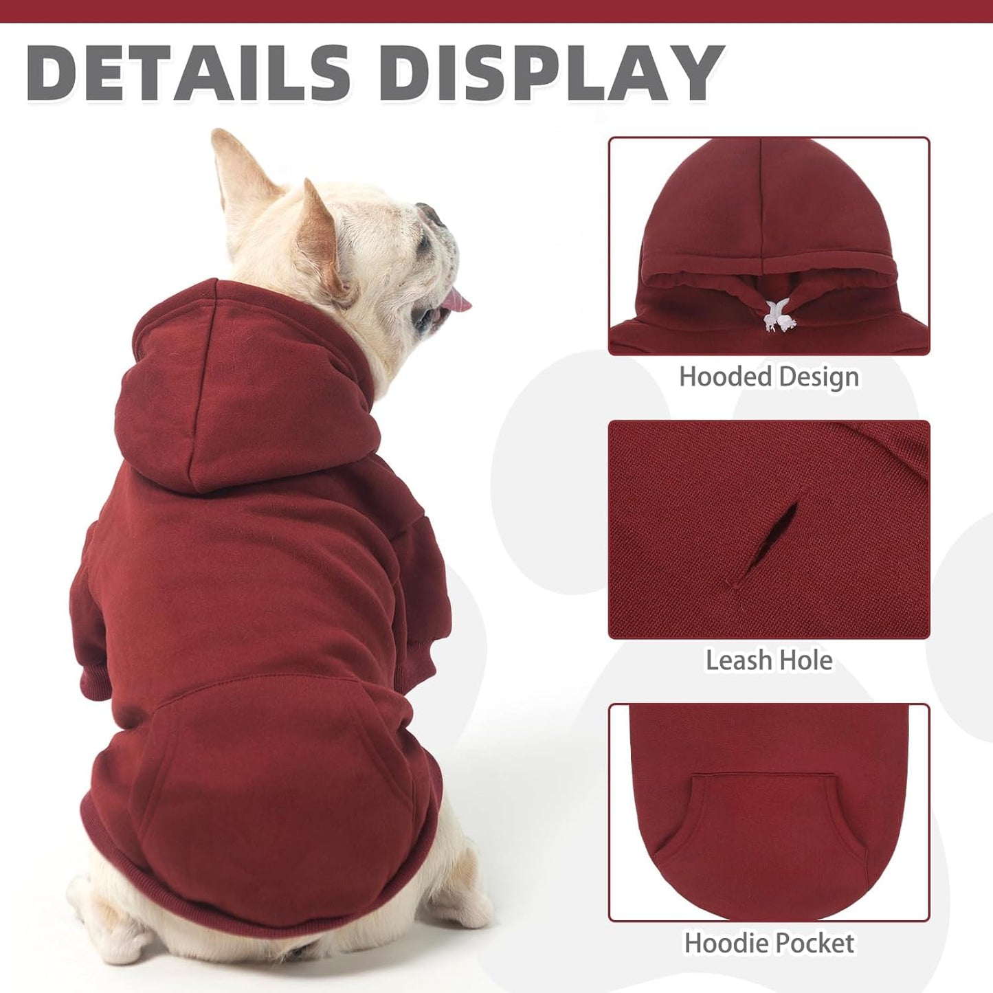 KOOLTAIL Basic Dog Hoodie - Soft and Warm Dog Hoodie Sweater with Leash Hole and Pocket, Dog Winter Coat, Cold Weather Clothes Sweatshirt for Small Medium Large Dogs Puppy Cat Boys Girls Deep Red XS