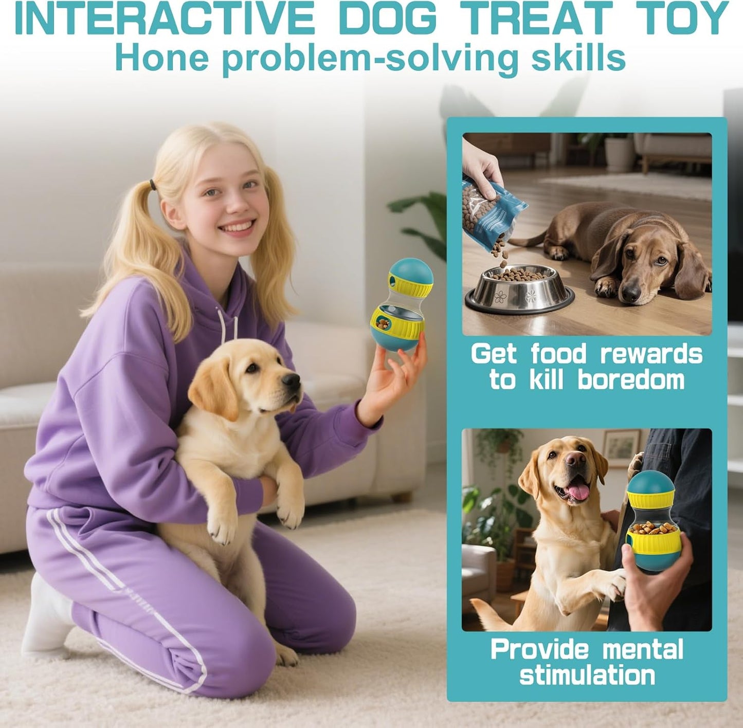 Interactive Dog Puzzle Toys for Indoor Adjustable Food Dispensing Treat Dispenser Ball & Slow Feeder for Large/Medium/Small Dog to Keep Them Busy, Green