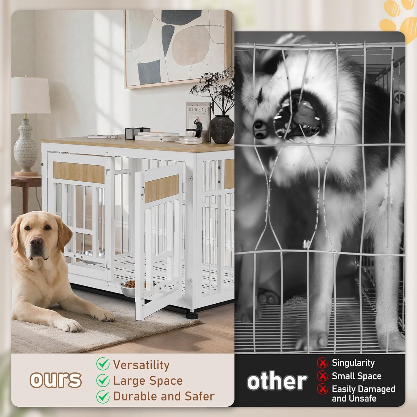 Heavy Duty Dog Crate Furniture for Large Dog, 48 Inch Decorative Pet House End Table, Extra Large Wooden Cage Kennel Furniture Indoor