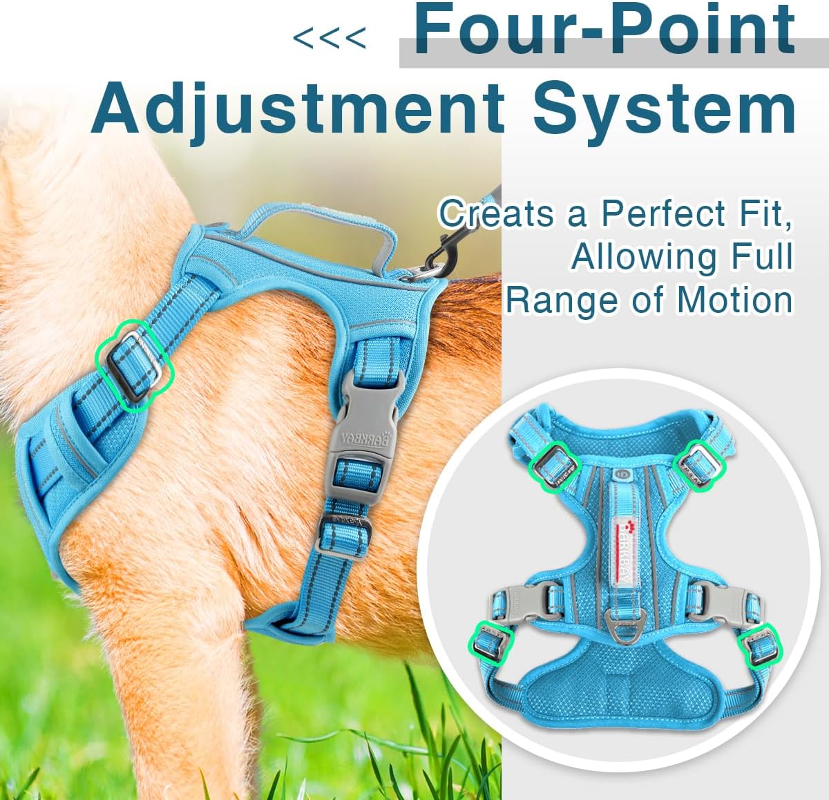 BARKBAY Dog Harness No Pull with ID Tag Pocket - Heavy Duty, Reflective, Easy Control for Large Dogs(Blue,S)