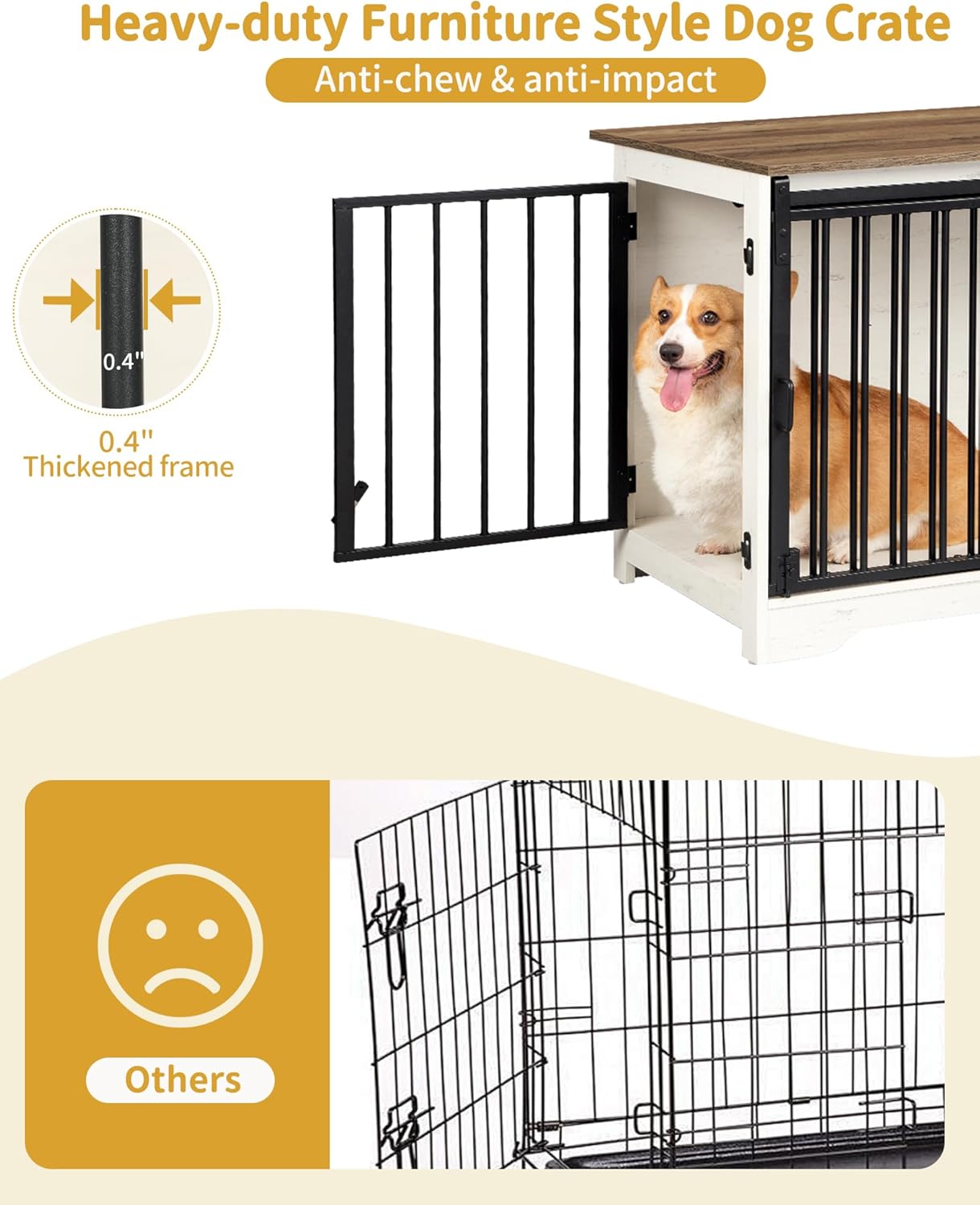 31.9" Dog Crate Furniture with Barn Door, Heavy Duty Dog Kennel Indoor with 2 Doors, Wooden Pet Cage End Table for Small Medium Dogs up to 44 lb, Anti-Chew Anti-Escape, White Brown DFC83614B