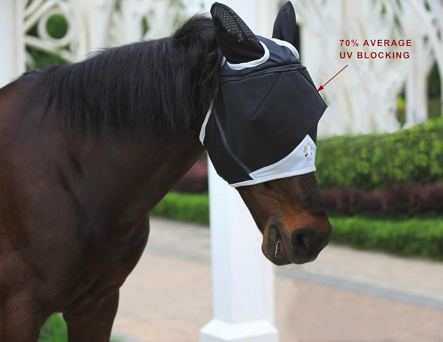 T TEKE Fine Mesh Horse Fly Mask w/Ears, UV Blocking 3D Eye Visor with Extra Fleece Cushioned Forehead, Protection from Insect Pests