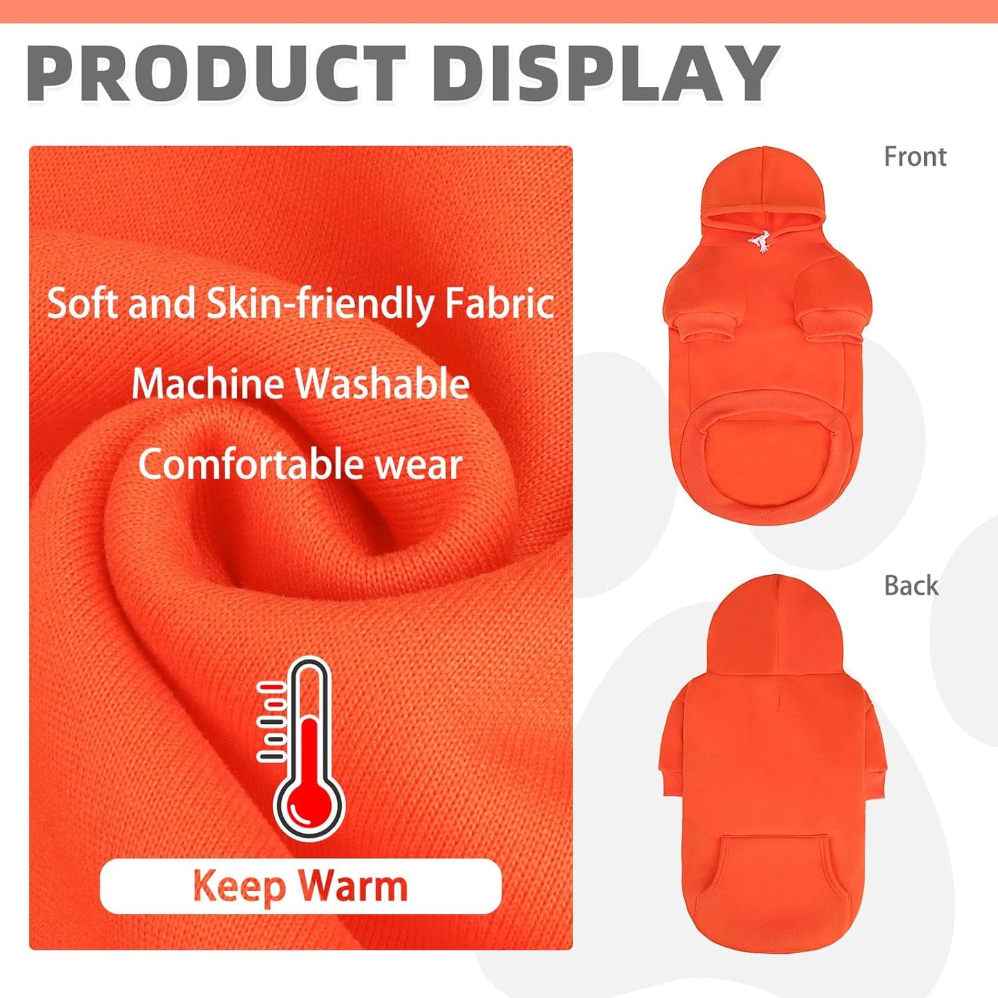 KOOLTAIL Fall Dog Hoodie - Soft & Warm Dog Thanksgiving Sweater with Leash Hole and Pocket, Pet Winter Coat, Cold Weather Clothes Sweatshirt for Small Medium Large Dogs Puppy Cat Boys Girls, Orange XS