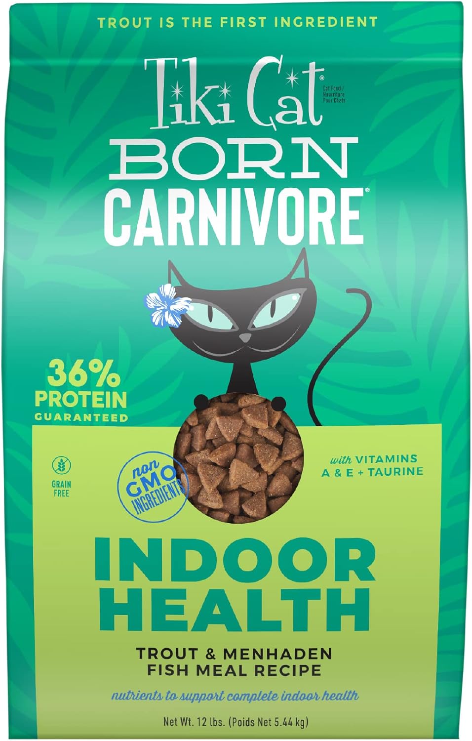 Tiki Cat Born Carnivore Indoor Health Dry Cat Food, Trout & Menhaden Fish Meal, 12 lbs. Bag