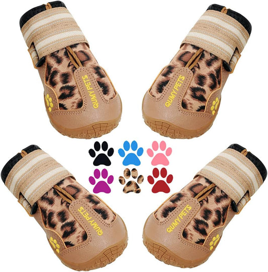 QUMY Dog Shoes for Large Dogs, Medium Dog Boots & Paw Protectors for Winter Snowy Day, Summer Hot Pavement, Water-Resistant in Rainy Weather, Outdoor Walking, Indoor Hardfloors Skid-Resistant Sole