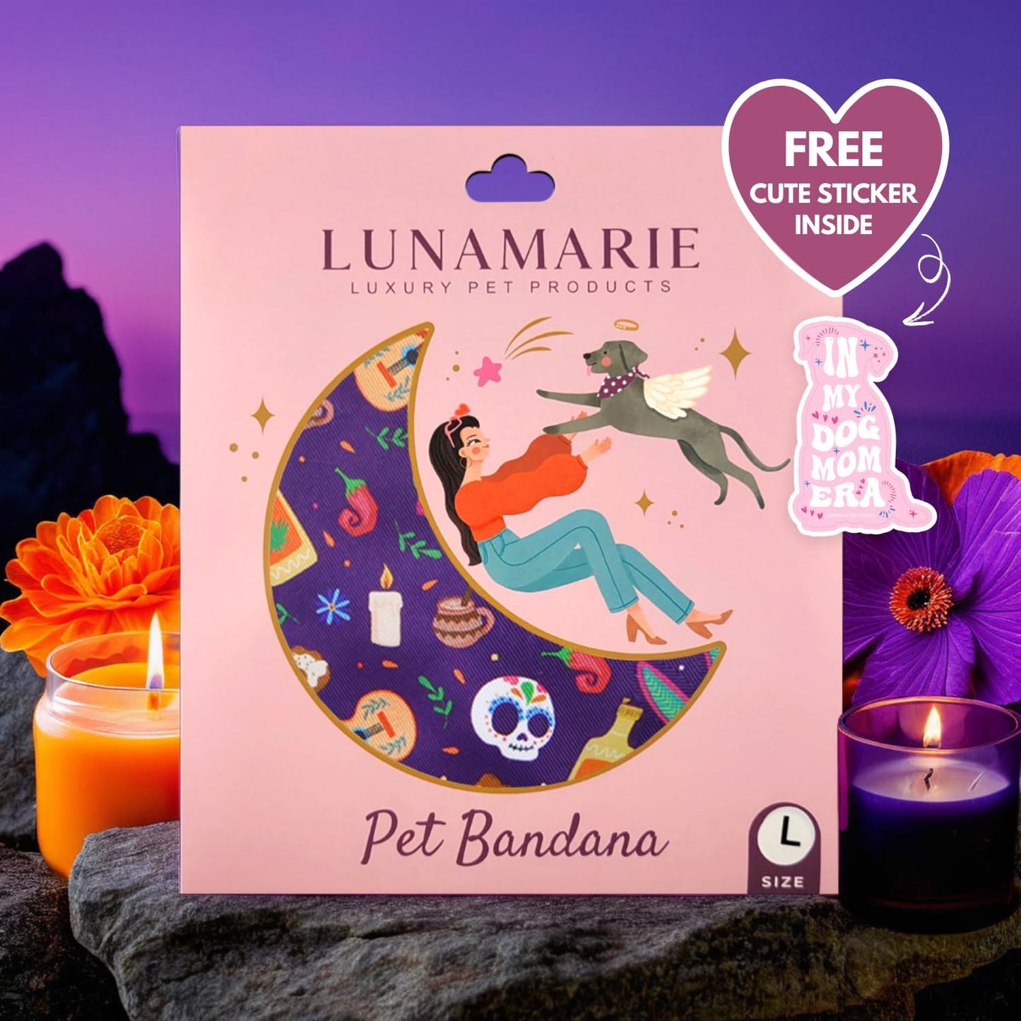 LunaMarie - Luxury Dog Bandanas - Dia De Los Muertos Design | Premium & Silky Poly Fabric | 100% Handmade | Custom Shape Dual Layered Small, Medium, Large Cat Scarf (Day of The Dead, Medium)