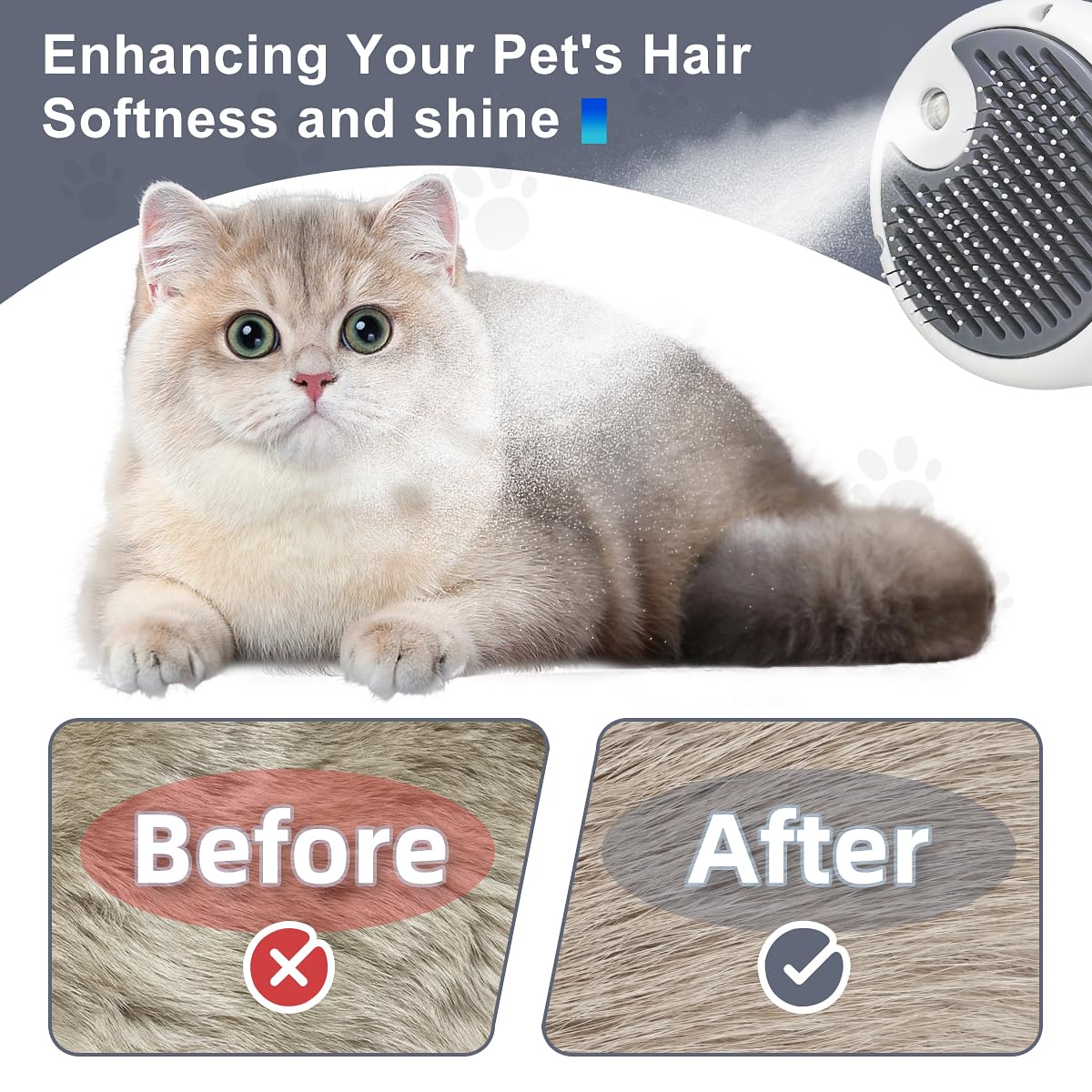 Cat Steam Brush, 3-in-1 Self-Cleaning Pet Grooming Tool with Water Spray, Shedding & Massage Comb for Long & Short Hair Cats and Dogs