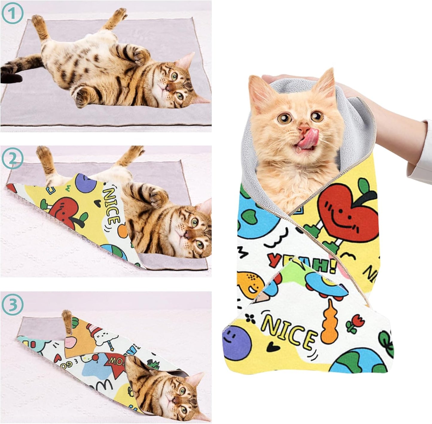 Cat Grooming Wrap, 2pcs [L] Cat Restraint Wrap for Nail Clipping, Ear Cleaning, and Teeth Brushing, Self-Adherent, Anti-Bite, Anti-Scratch, Anti Scratch, Pink+Yellow