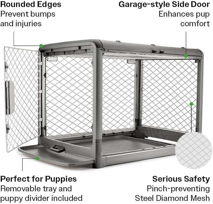 DIGGS Revol Collapsible Dog Crate with Wheels - Premium Portable Dog Crate - Safe, Stylish, and Convenient Indoor Kennel (Smoke, Large)