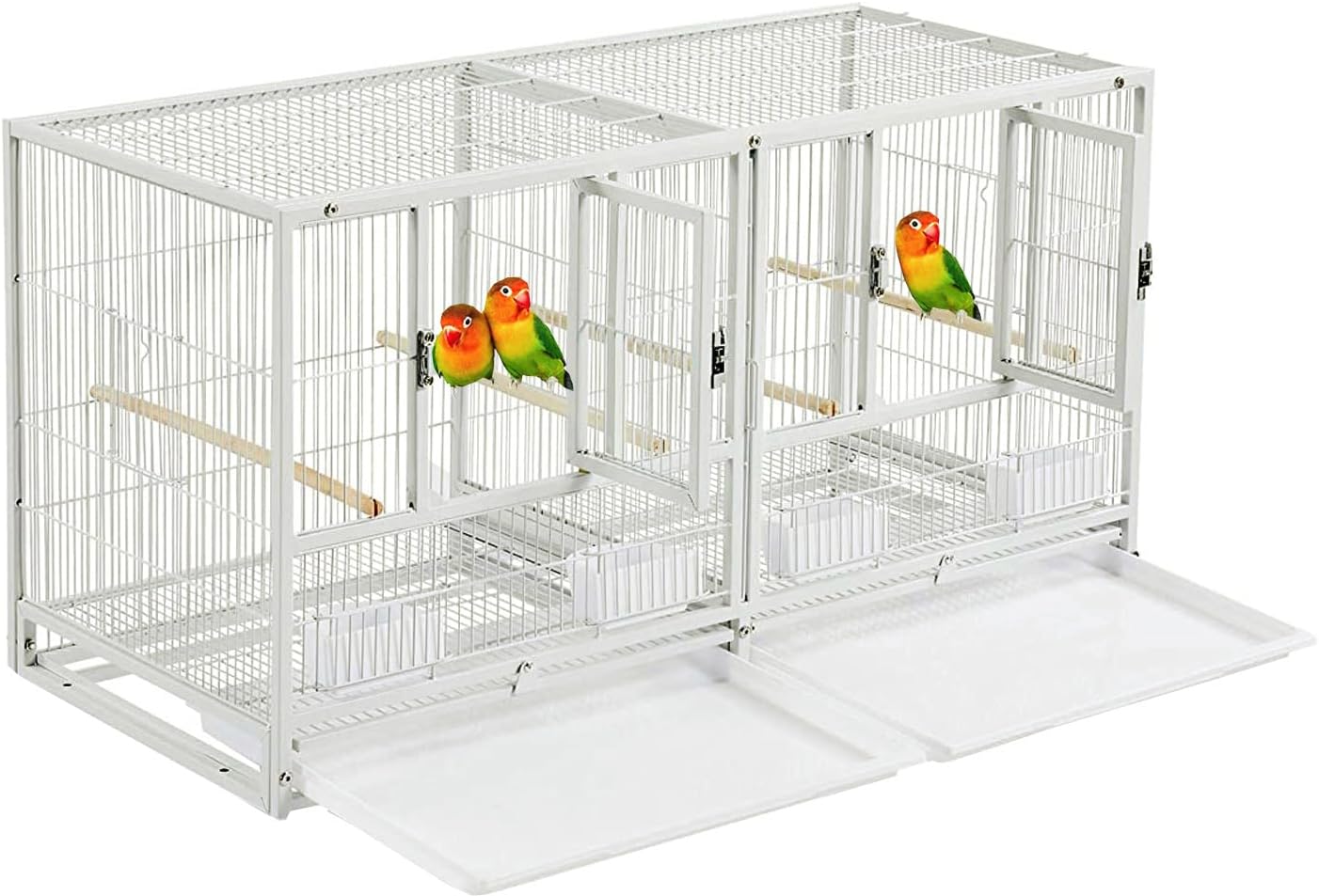 Combo Stacker Center Divided Breeder Breeding Bird Flight Double Rolling Cage for Aviaries Canaries Cockatiels Lovebirds Finches Budgies Small Parrots One Stacker