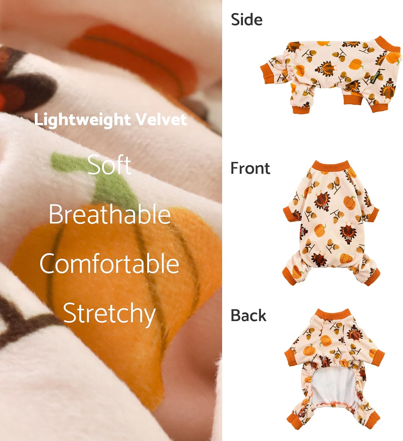 Fitwarm Thanksgiving Turkey Dog Pajamas, Funny Dog Winter Clothes for Small Dogs Girl Boy, Pet Jumpsuit, Cat Onesie with Feet, Lightweight Velvet, Orange, XXL
