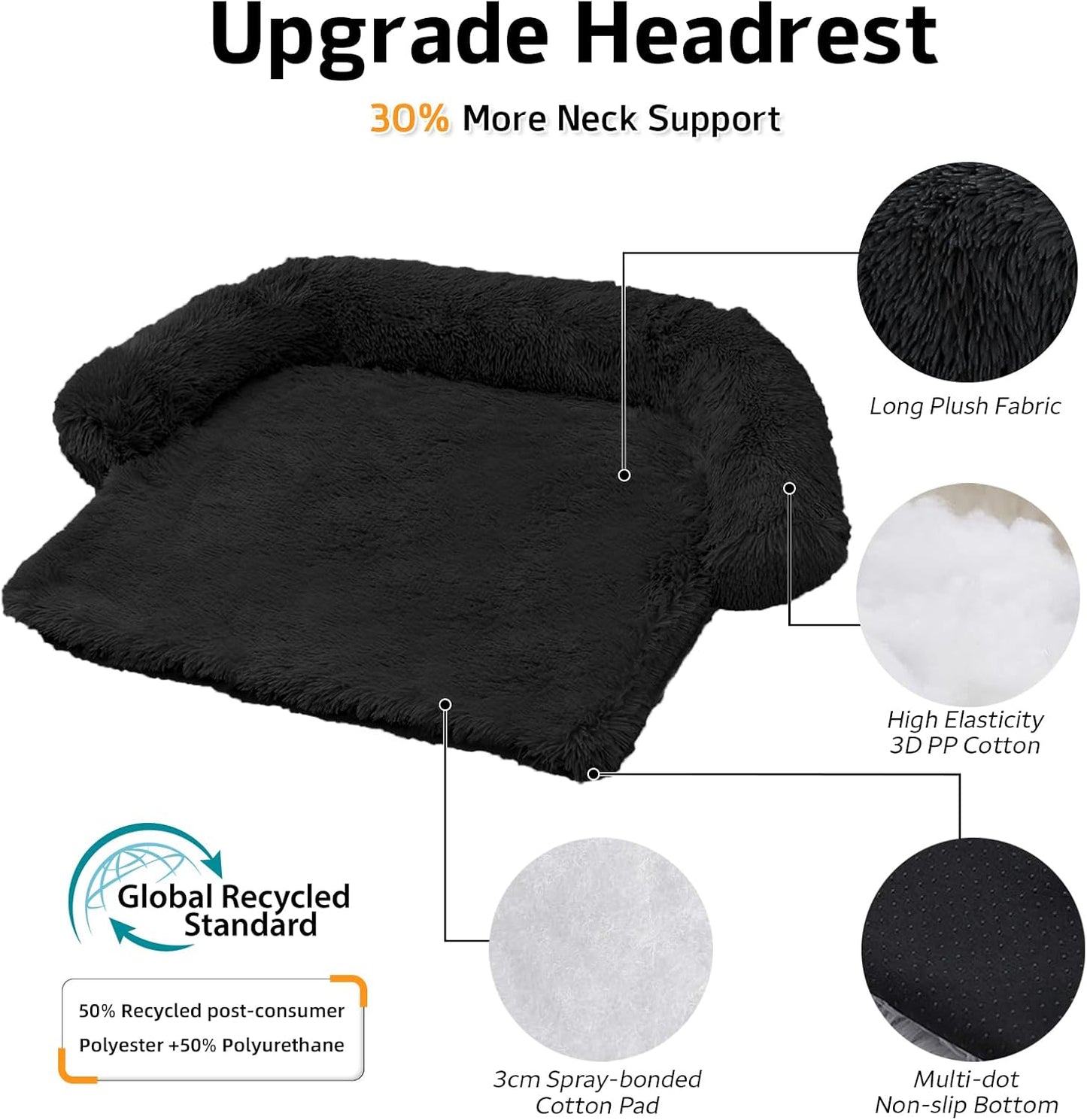 GGIB Calming Dog Bed Fluffy Plush Dog Mat for Furniture Protector with Removable Washable Cover for Large Medium Small Dogs and Cats (Extra Large (53x39.3x6), Black)