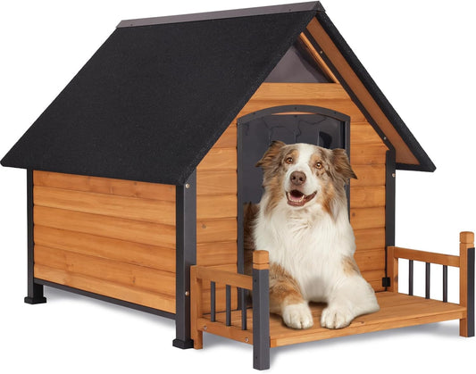 AIVITUVIN Outdoor Dog House with Anti-Chewing Durable Metal Frame Dog Kennel for Large Breed Dog Shelter Weatherproof (Brown 50.9" D x 37.4" W x 37.2" H