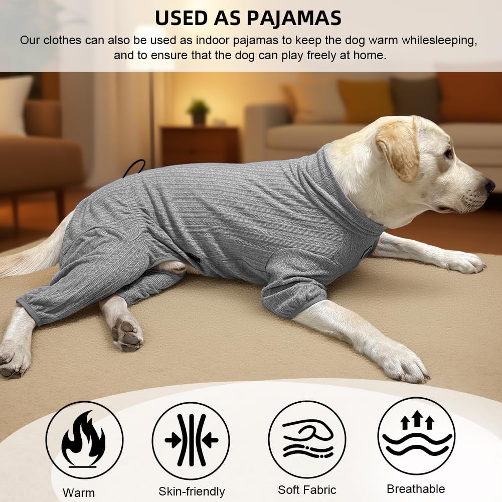 Dog Pyjamas PJS Sweater Clothing and Loungewear Suitable for Large to Giant Breeds of Dogs, Neutering Suits, Extra-Large Stretch Fabric, Four-Legged Dogs Clothes Pyjamas (Sweater Gray, XL)